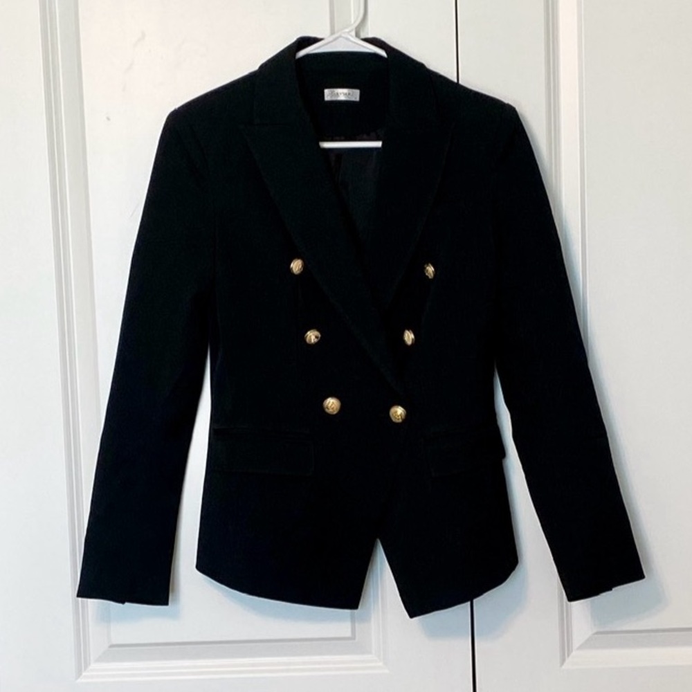 Lilysilk Black Double-Breasted Blazer with Gold Buttons 
Size M